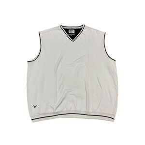 Callaway Golf Sport Fleece Vest Men's XL White Navy Trim V-Neck Pullover